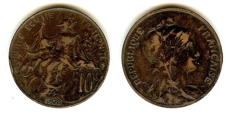 10 Centimes Dupuis 1908 VF+